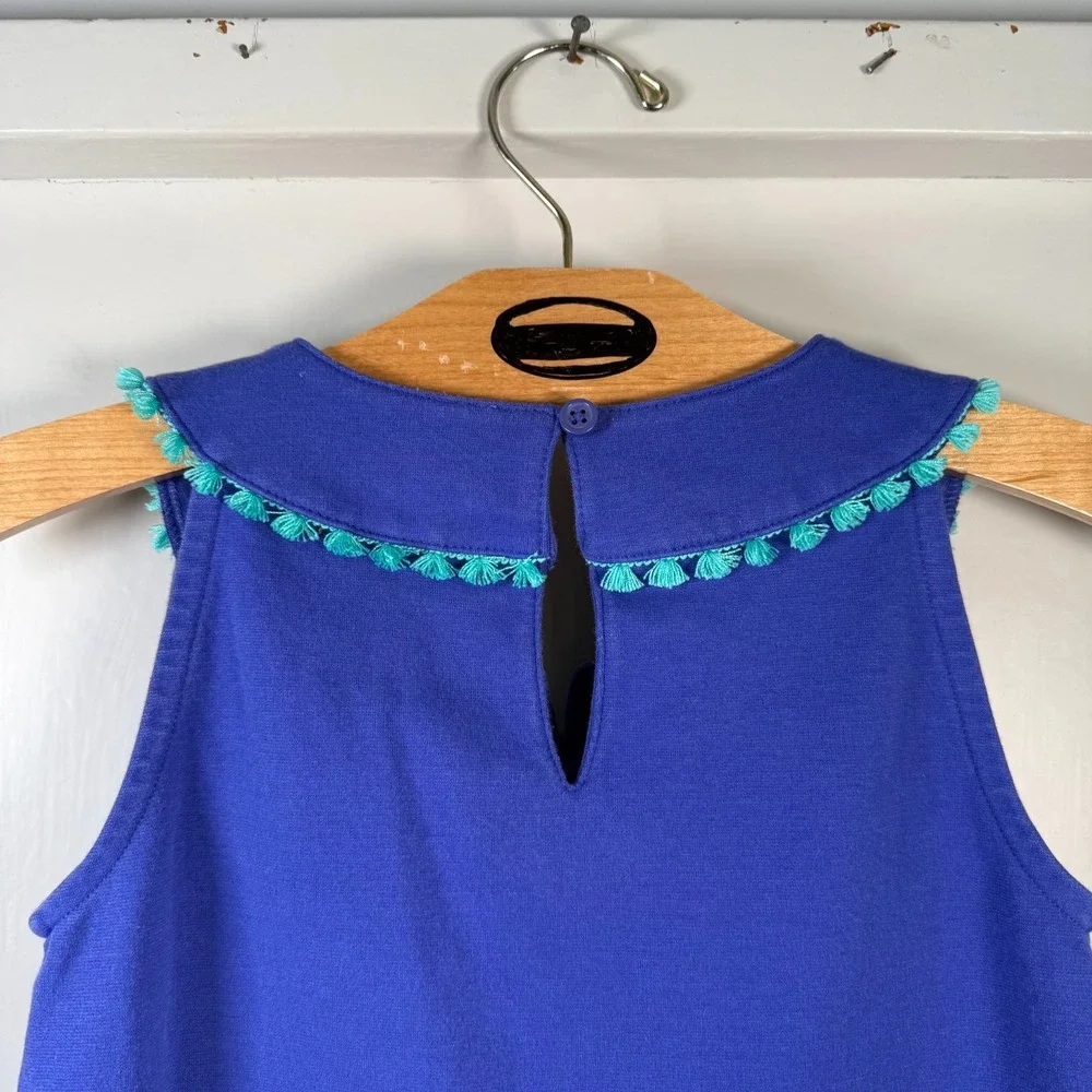 Gymboree Shift Dress Size 8 Blue Safari Embroidered Tassel Sleeveless‎ Summer